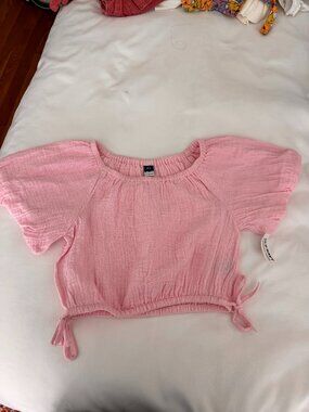 Old Navy girls puff sleeve pink top size 6/7